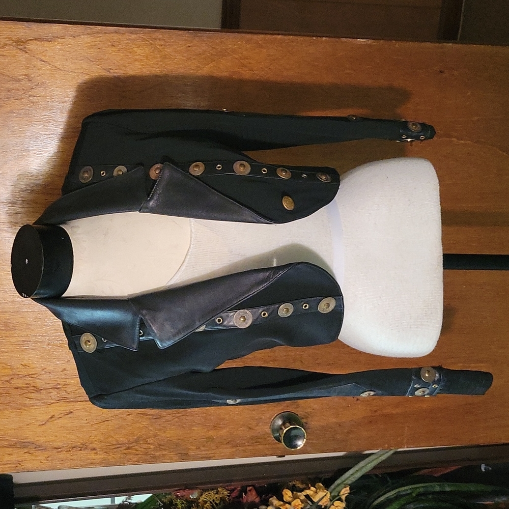 John Murrough-UNIQUE Black Short Waist Jacket W/Unique Brasstone Accents